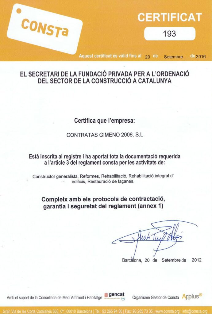 contratas gimeno certificado CONSTA