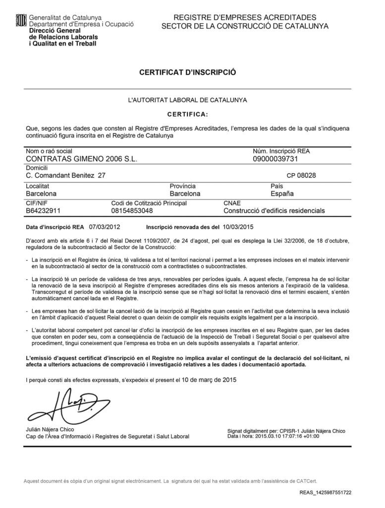 contratas gimeno certificado REA